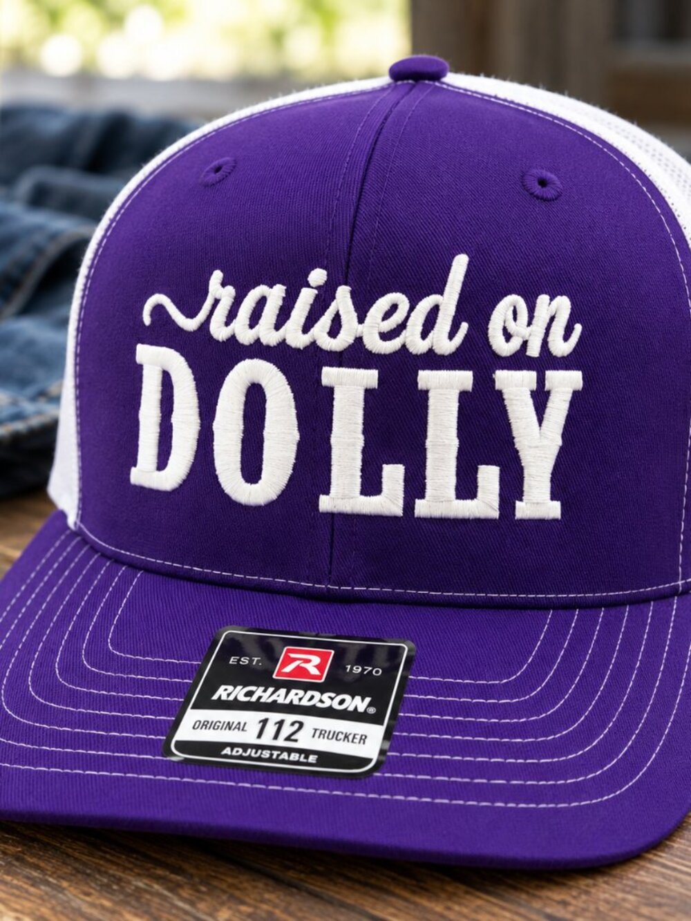 Raised On Dolly Hat Country Music Purple White Richardson 112 Snapback Cap Retro